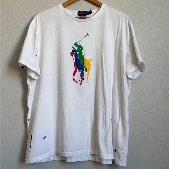 XL White Polo Ralph Lauren Big Pony Splatter T-shirt - Picture 2 of 8